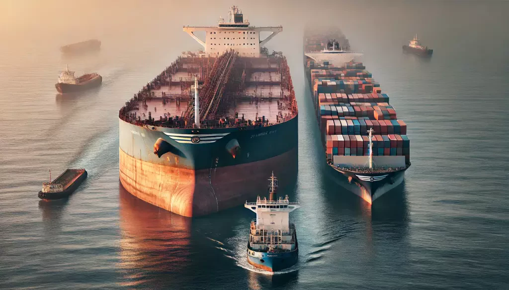 A Historic Comparison Of Ships Featuring The Oil Tanker Seawise Giant And A Modern Container Ship Side By Side