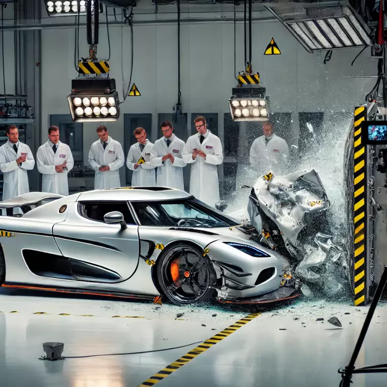 A Koenigsegg Hypercar Undergoing A Crash Test In A High Tech Testing Facility