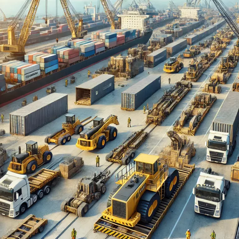 A Large Open Shipping Yard Filled With Various Heavy Machinery