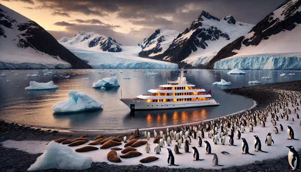 A Luxury Yacht Anchored Near South Georgia Island