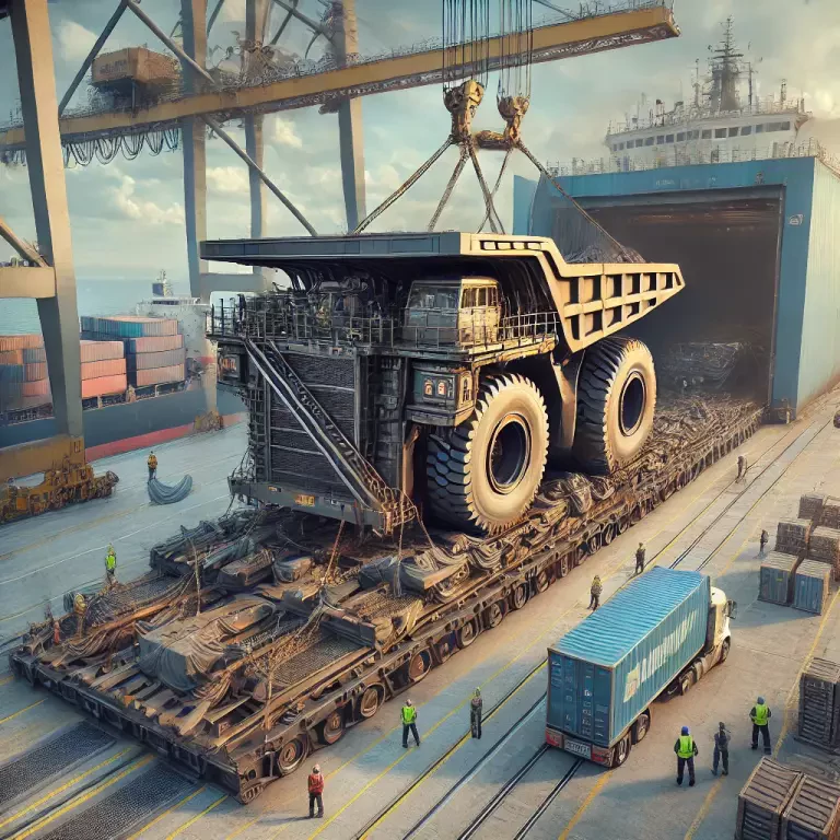 A Massive Piece Of Mining Equipment Secured On A Flat Rack