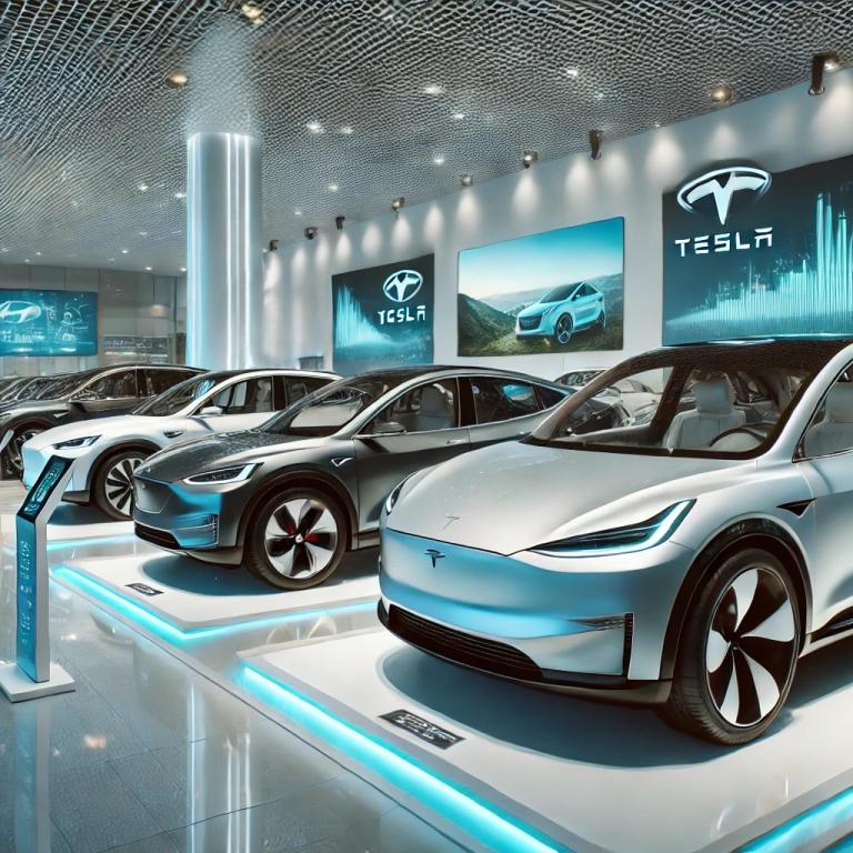 A Modern Dealership Showroom With A Mix Of Eco Friendly Electric Vehicles