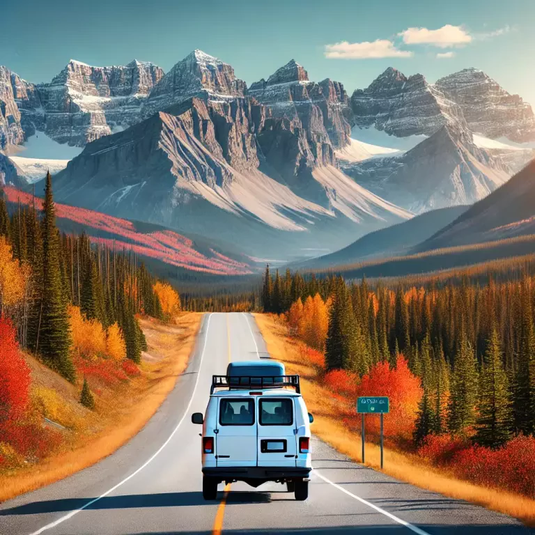 A Scenic Cross Country Road With A Camper Van