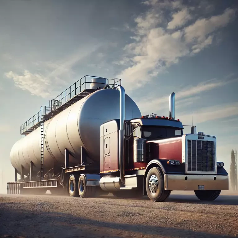 A Semi Truck Hauling A Large Cylindrical Tank On A Flatbed Trailer