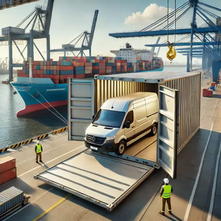 A Van Inside A Shipping Container