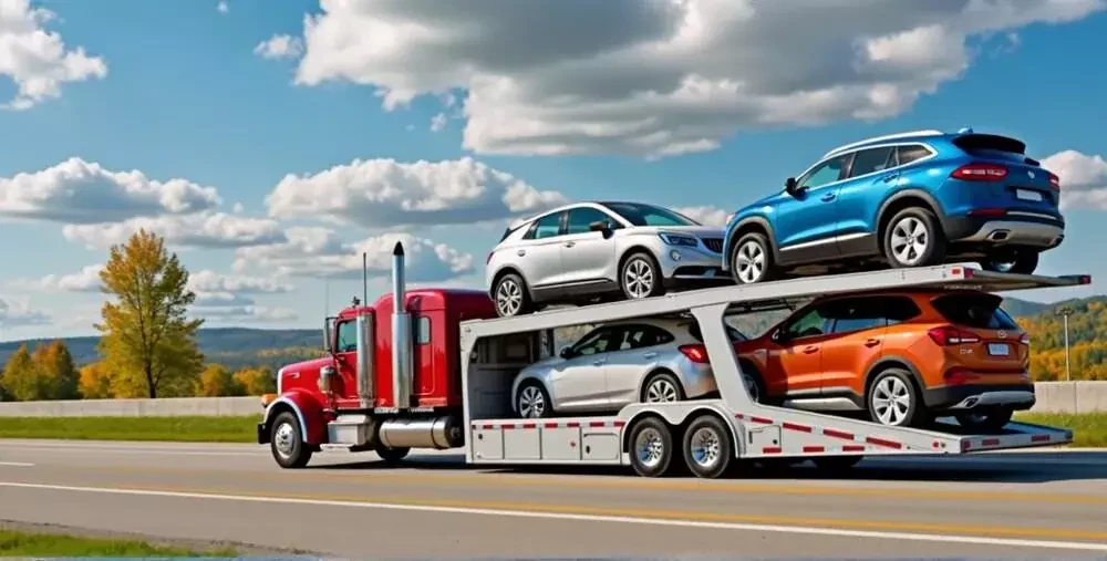 a flatbed truck transporting vehicle