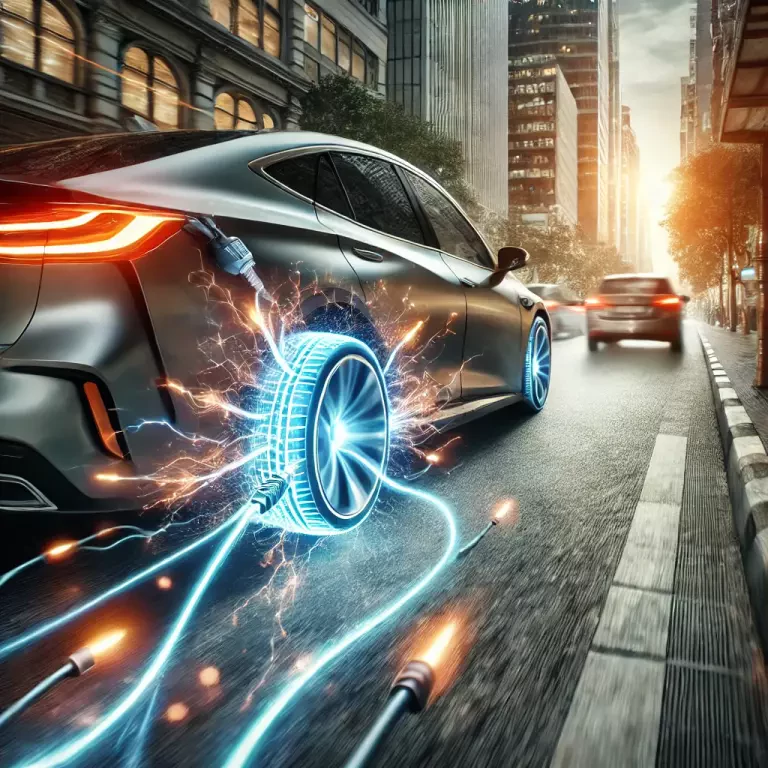 Dynamic Shot Of A Hybrid Car Utilizing Its Regenerative Braking System