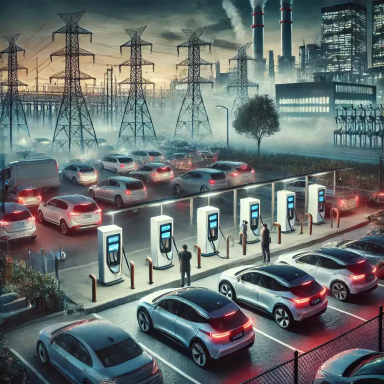 Ev Charging Station During Peak Hours With Multiple Electric Cars Plugged In