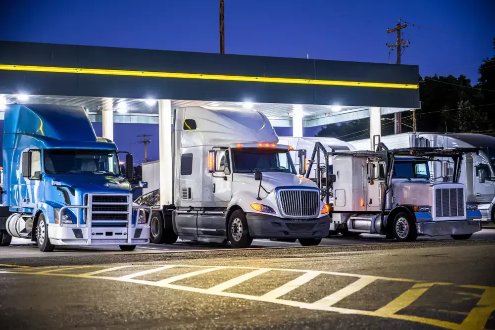 gas station with multiple trucks