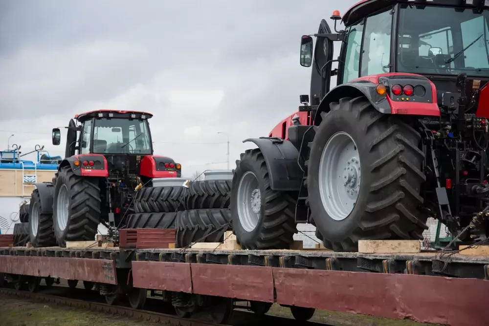 tractor loaded onto the train