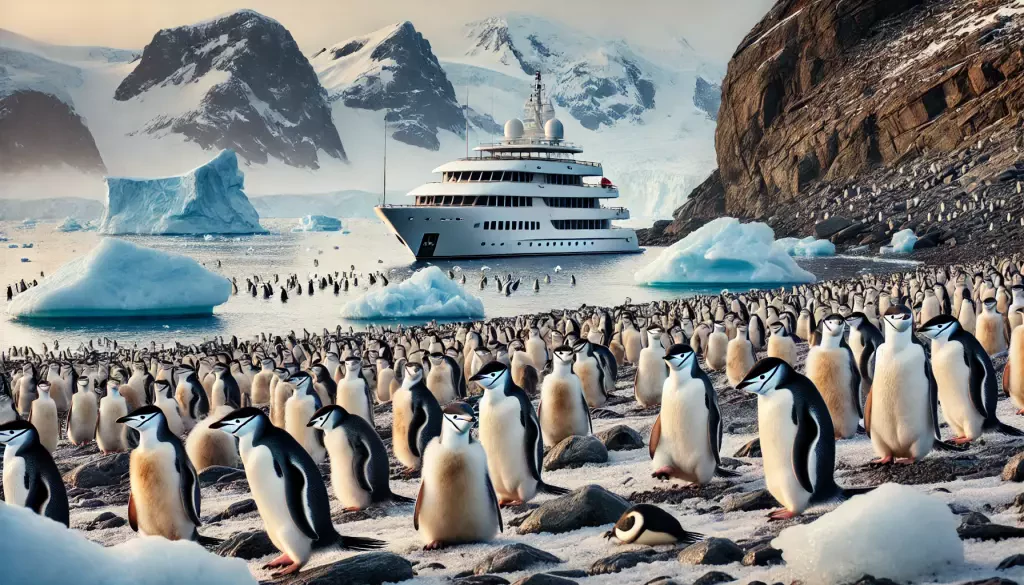 Ing George Islands Penguin Colony With Dozens Of Chinstrap Penguins Waddling On Rocky Terrain