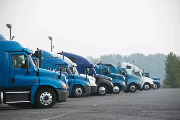 row of semi trucks