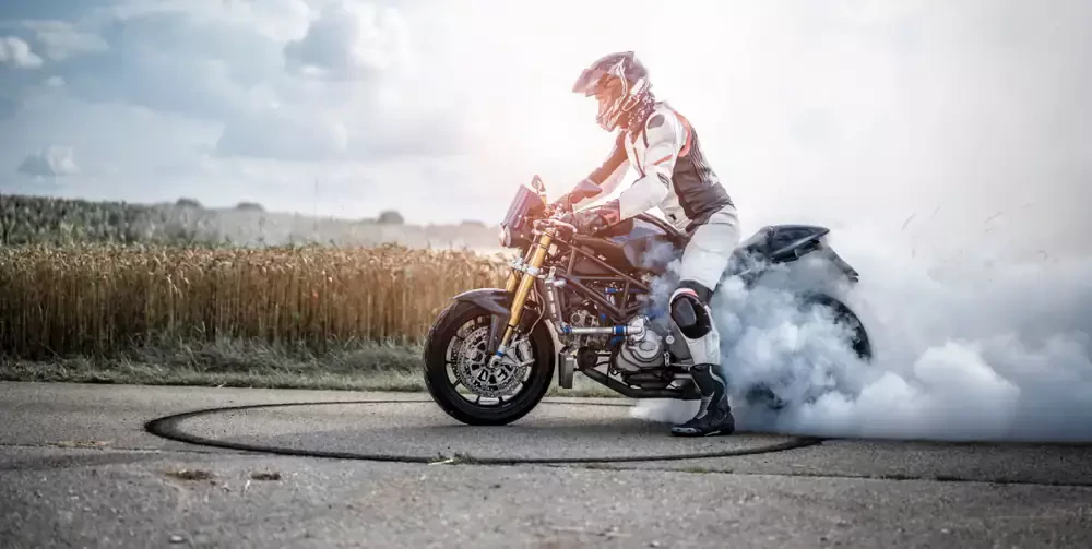 smoke coming out while doing bike stunts