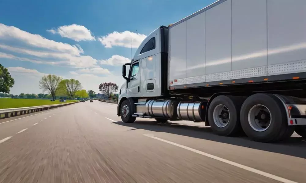 container truck going through a highway