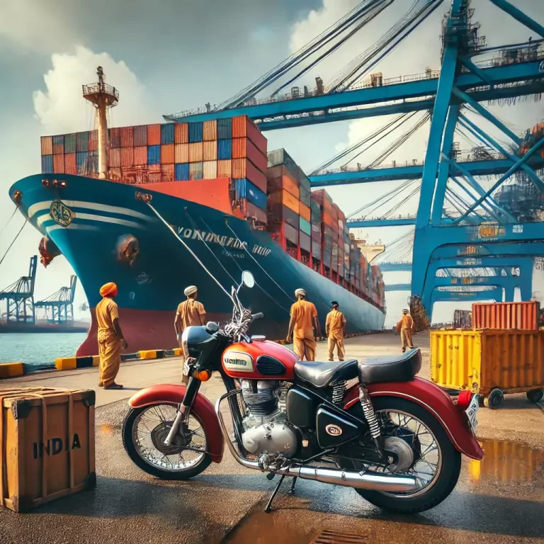 Motorcycle Being Loaded Into A Shipping Container