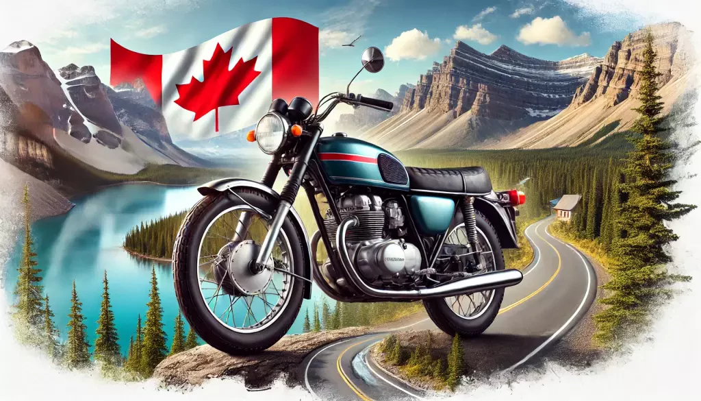 Photo Of A Classic Japanese Motorcycle In A Picturesque Canadian Landscape