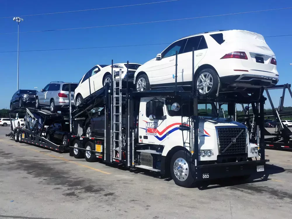 cars on a transporting truck