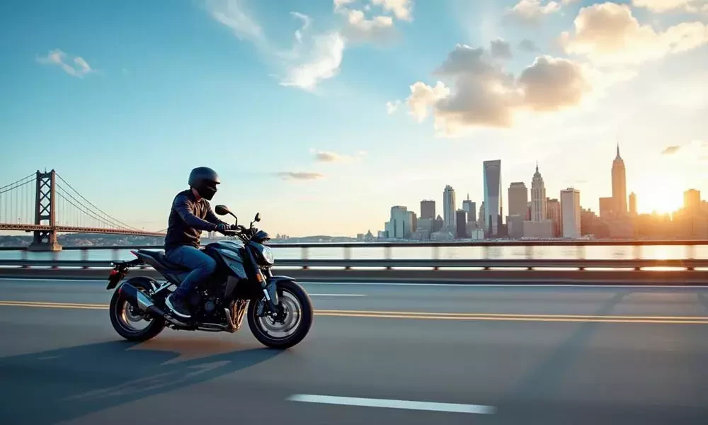 a motorcyclist navigates a highway