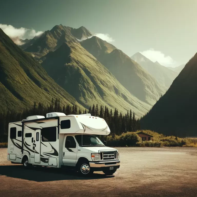 a motorhome parked near beautiful mountains