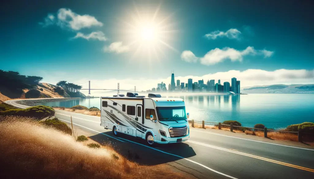 a motorhome travels along the road