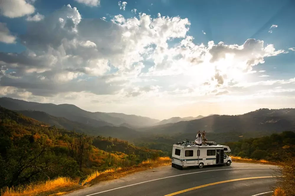 RV navigates a winding road