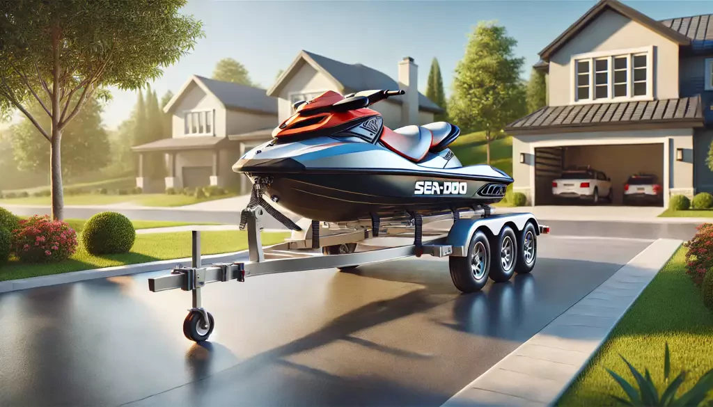 Sea Doo Jet Ski Securely Mounted On A Double Trailer