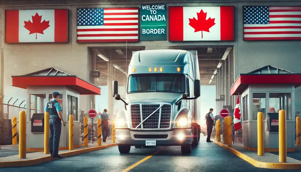 Semi Truck Driving Through A Border Checkpoint