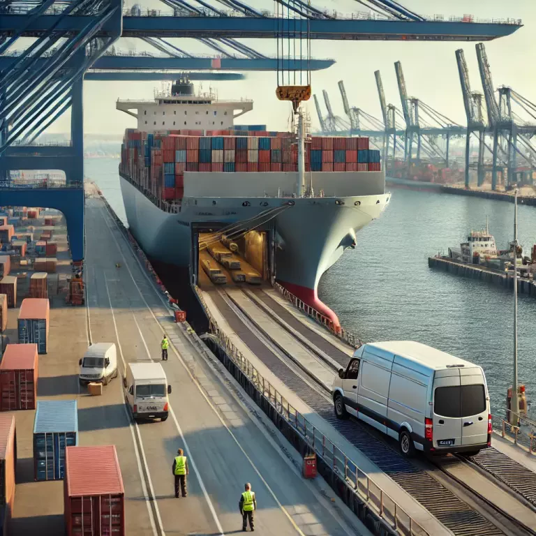 Ship At The Port Of Hamburg Germany During The Roll On Roll Off Loading Process