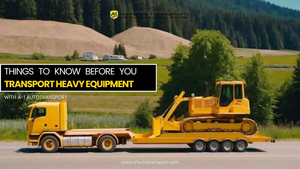 semi truck carrying a yellow bulldozer
