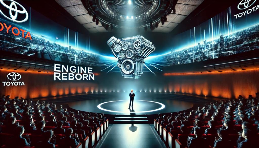 Toyotas Ceo Koji Sato Presenting The Engine Reborn At Tokyo Hall In May 2024
