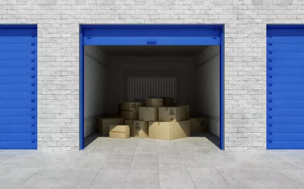 boxes inside and a closed door